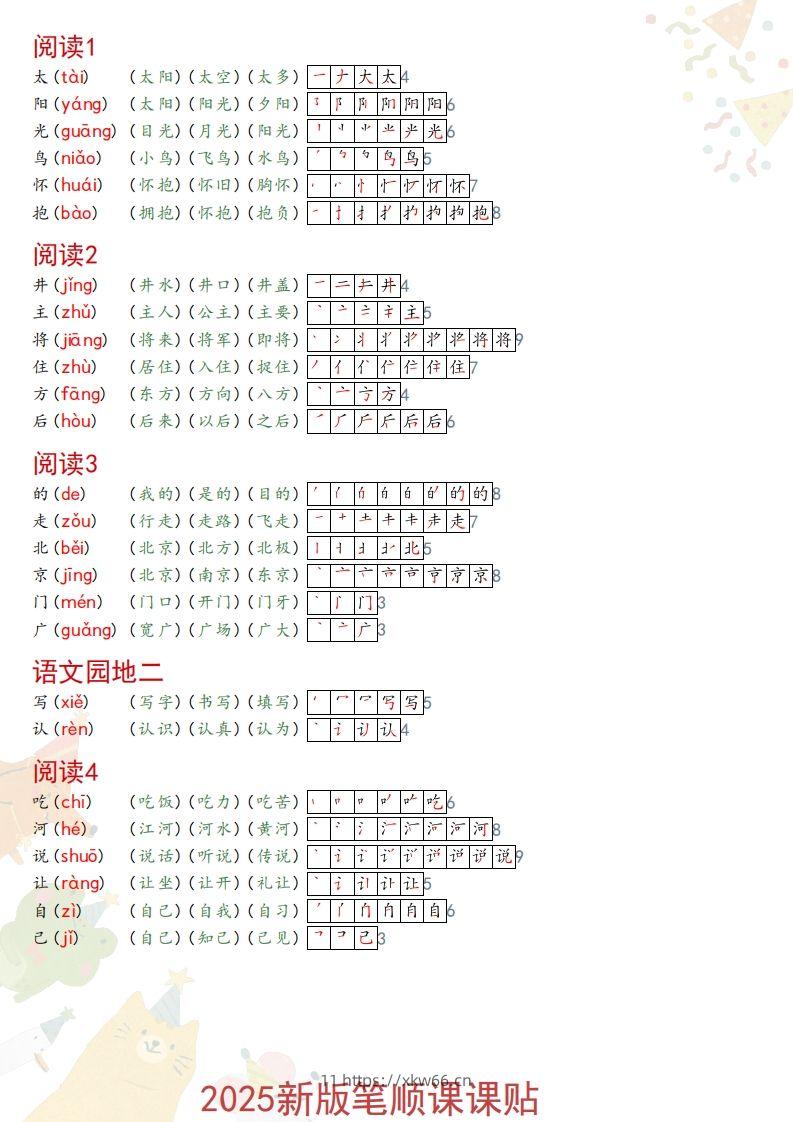 图片[2]-2025春一年级语文新版笔顺课课贴-学优教辅